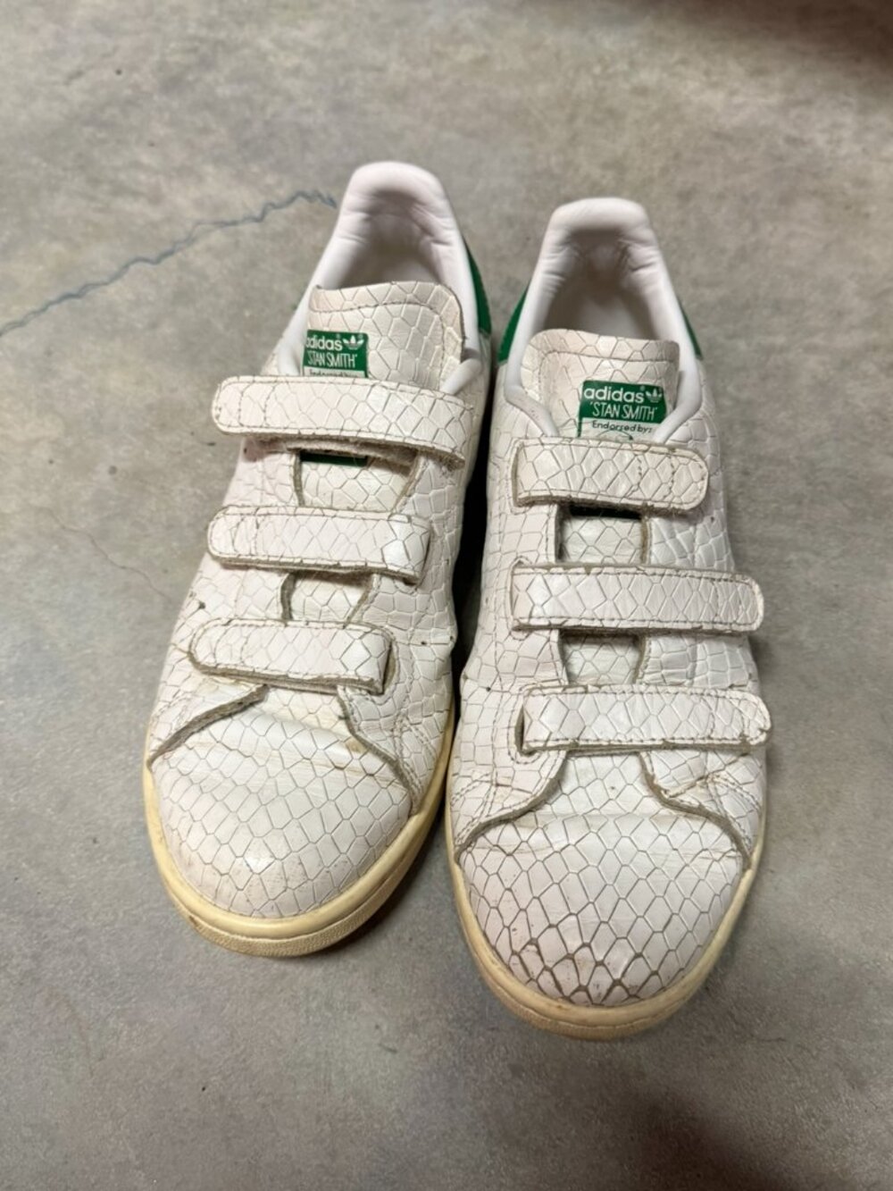 Adidas Stan Smith Velcro Sneakers White Croc Embossed Green Heel Tab Women’s